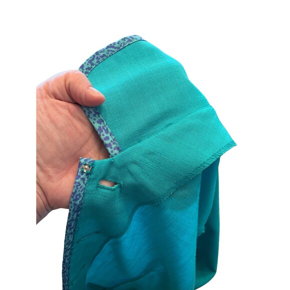 Vintage 90s Leslie Faye Top Blazer Short‎ Sleeve Teal Button Up Collar Spring 12 - Picture 11 of 16